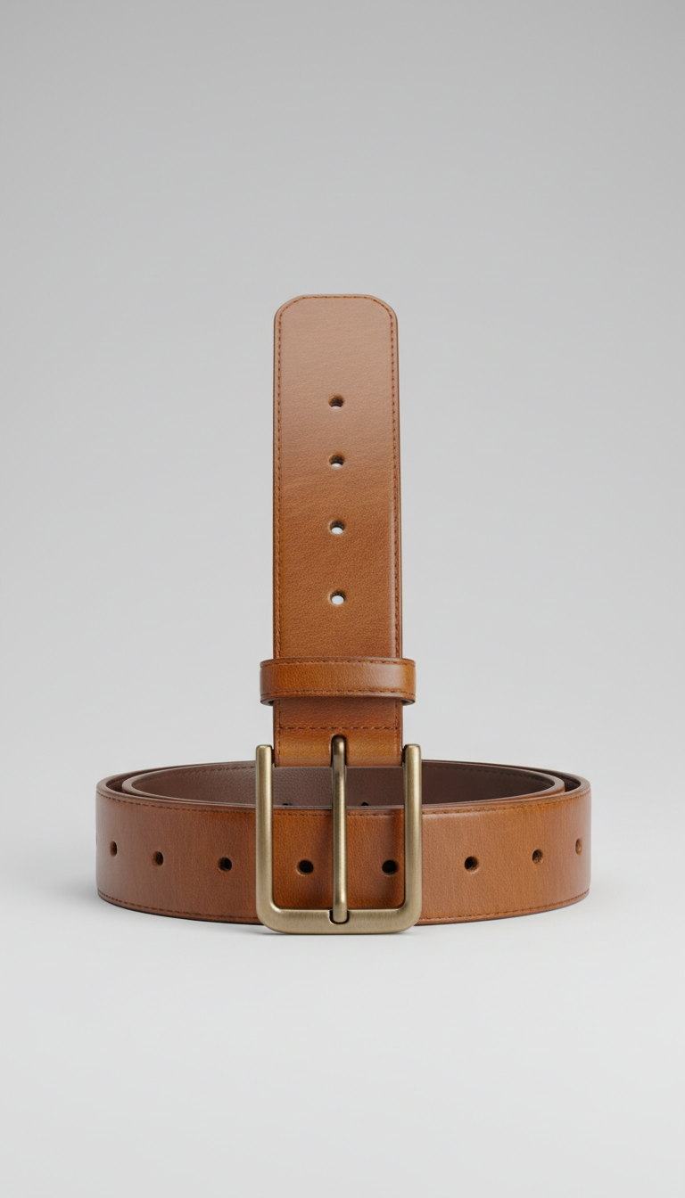 Leather Belt with Brushed Bronze Hardware